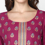 Cheera Hand Block Print Purple Straight Kurta (MAAI-049K) | Grocsy