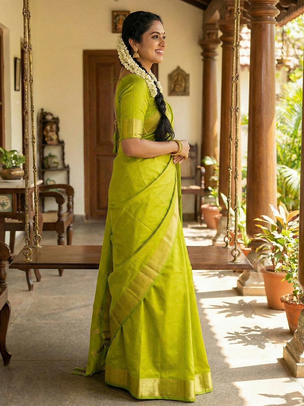 Shree Shyam Fashion Parrot Green Soft Silk Saree | Grocsy