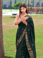 DEIANA'S Beautiful Designer Golden zari Soft Lichi Silk Saree - Green | Grocsy