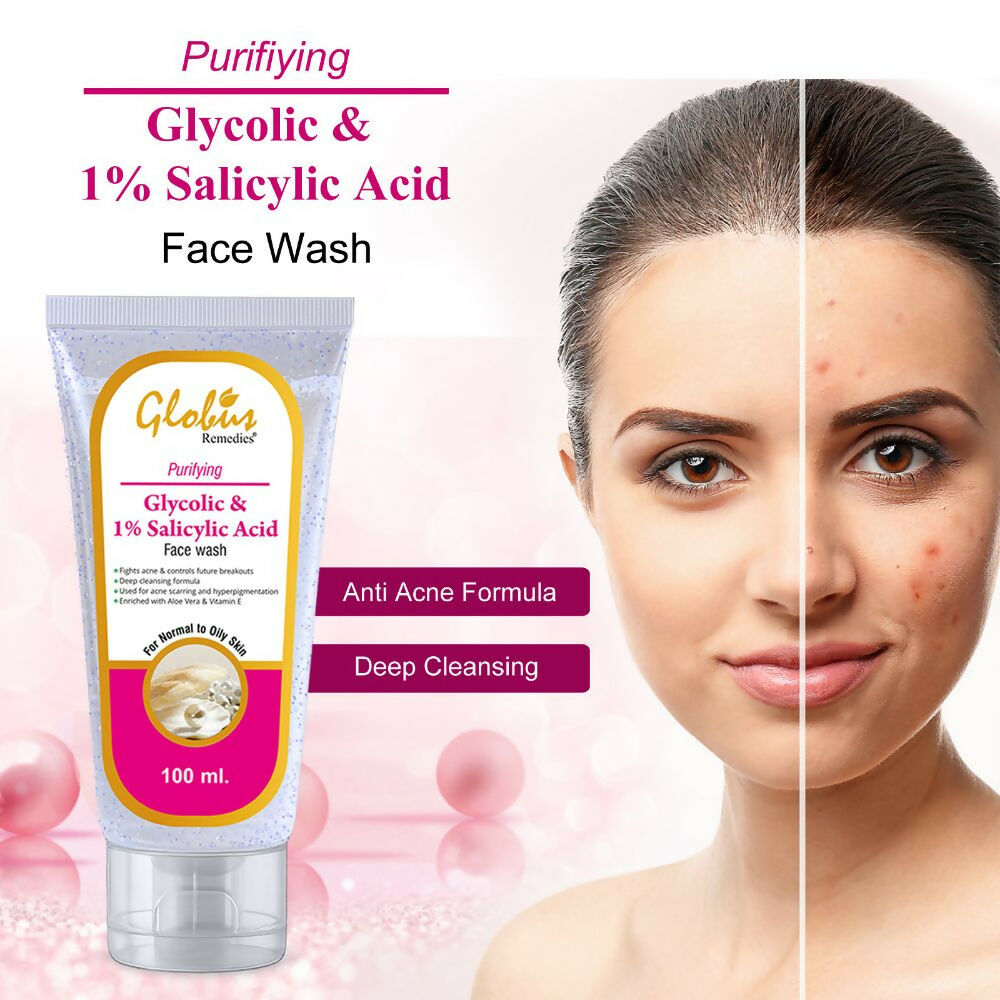 Globus Remedies Anti Acne Glycolic & 1% Salicylic Acid Face wash, For Oily & Acne Prone Skin | Grocsy