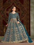 Anaita Teal Embroidered Net Anarkali Suit | Grocsy