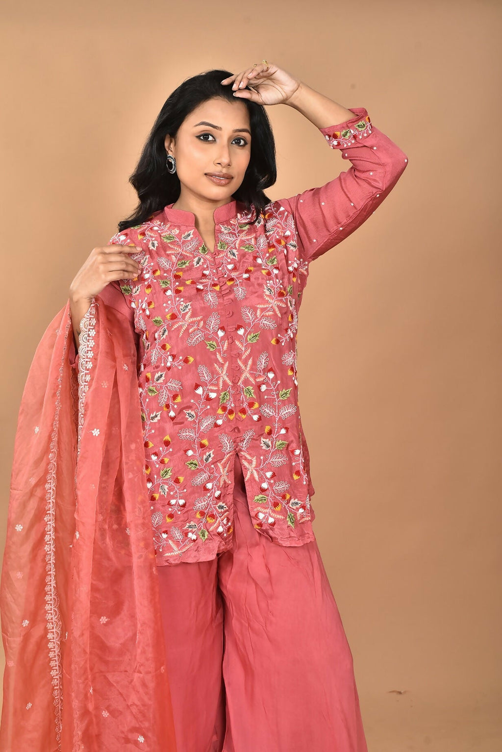 Morchari Women And Hand Embroidery Palazzo Set-Rust | Grocsy