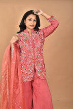Morchari Women And Hand Embroidery Palazzo Set-Rust | Grocsy