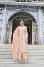 Jyoti Fashion Women's Peach Faux Georgette Heavy Embroidery and Moti Work Kurta Set | Grocsy