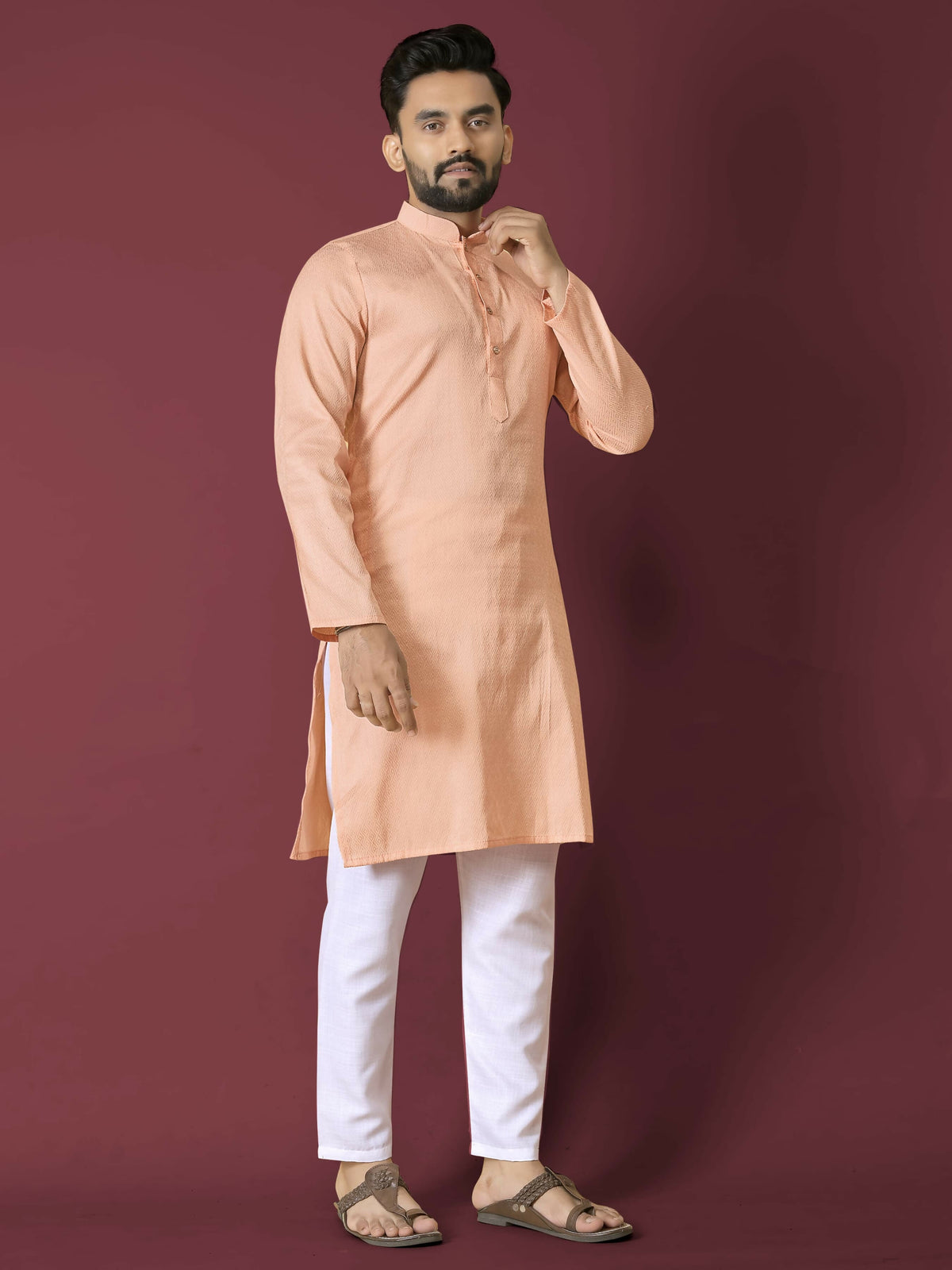 Anaita Orange Solid Soft Jacquard Silk Straight Kurta | Grocsy
