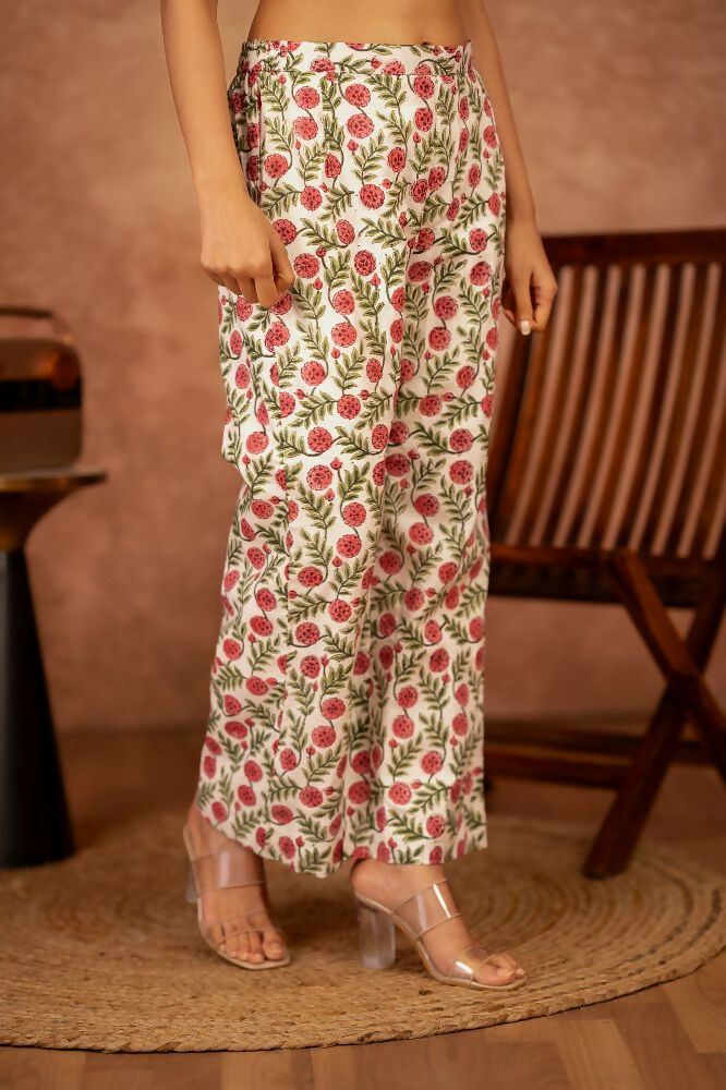Joban Fashion Red Green Hand Block Printed Cotton Suit Set | Grocsy