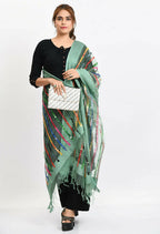Mominos Fashion Moeza Women's Orgenza Multi Thread Mirror Work Pista Green Dupatta | Grocsy