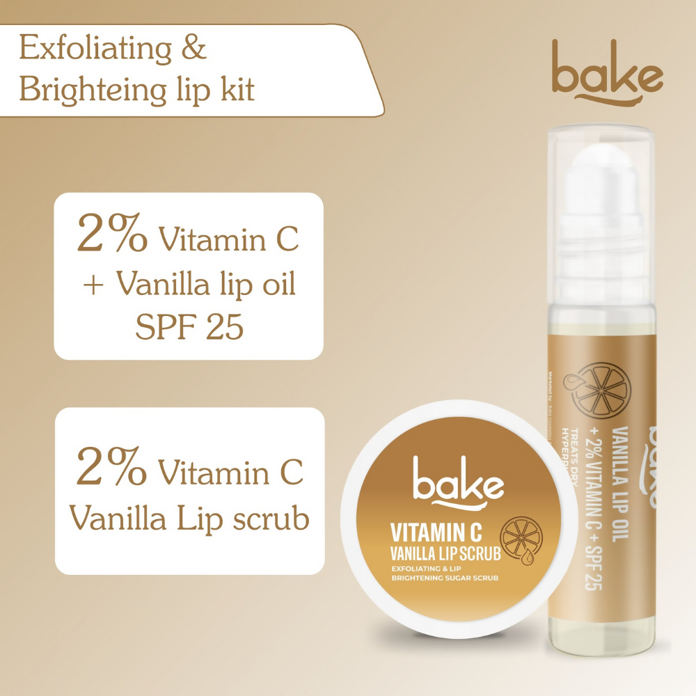 Bake Vitamin C Vanilla Lip Kit With Lip Balm SPF 25 & Lip Scrub For Dark & Pigmented Lips | Grocsy