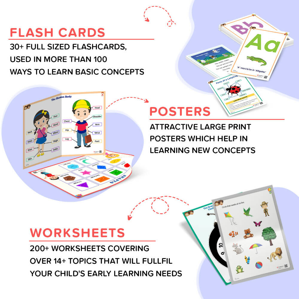 ClassMonitor KG1 Learning Educational Kit with Free App with 300+ Early Preschool Learning Activity Worksheets for kids of Age 3.5 - 4.5 Years | Grocsy