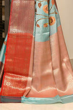 Joban Fashion CGren & Orange Saree Kataan Applick Witch Mirror | Grocsy
