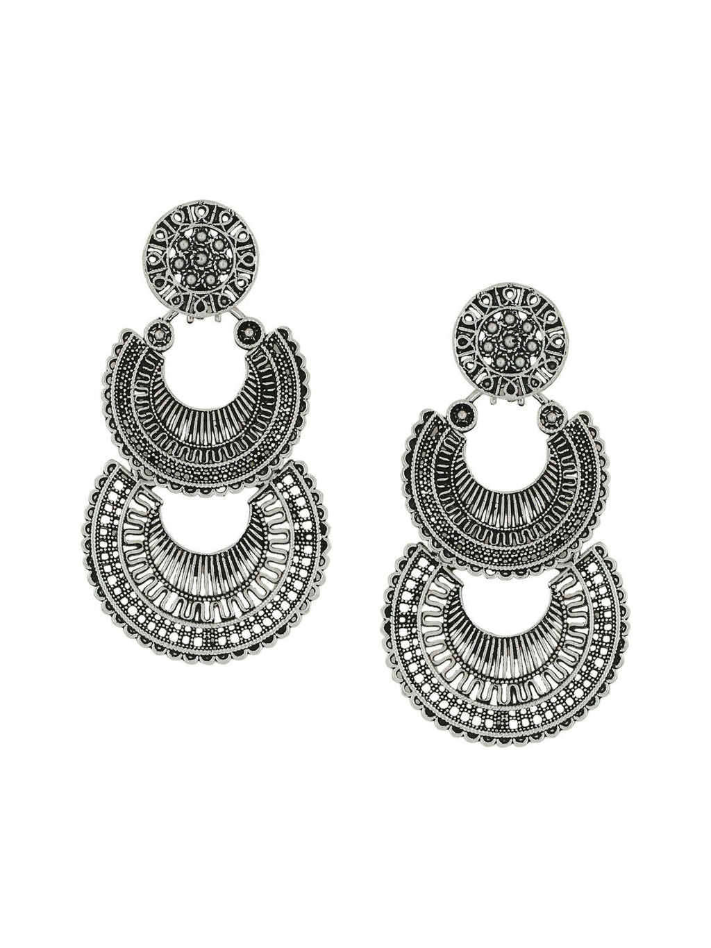 NVR Women Silver Plated Crescent Shaped Drop Earrings | Grocsy