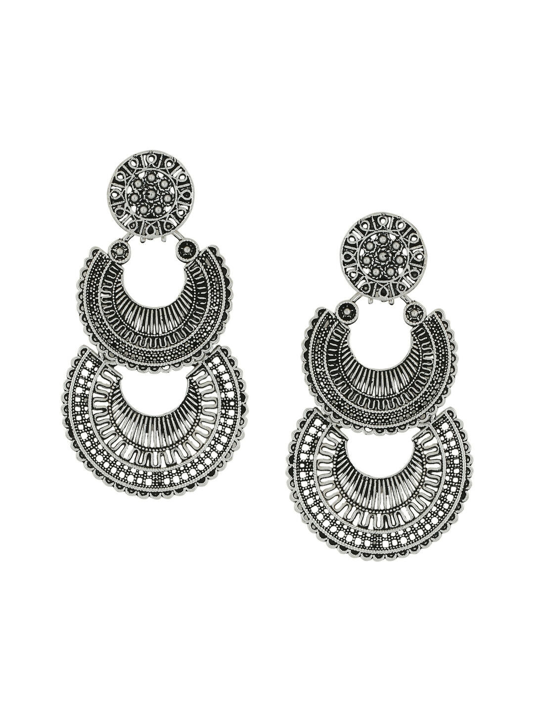 NVR Women Silver Plated Crescent Shaped Drop Earrings | Grocsy
