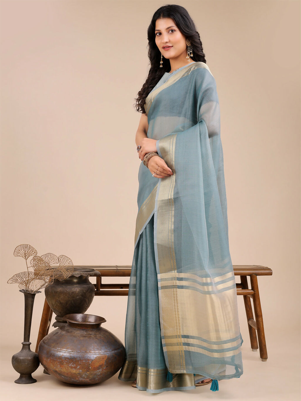 Shree Shyam Fashion Seoul Sea Green Organza Saree | Grocsy