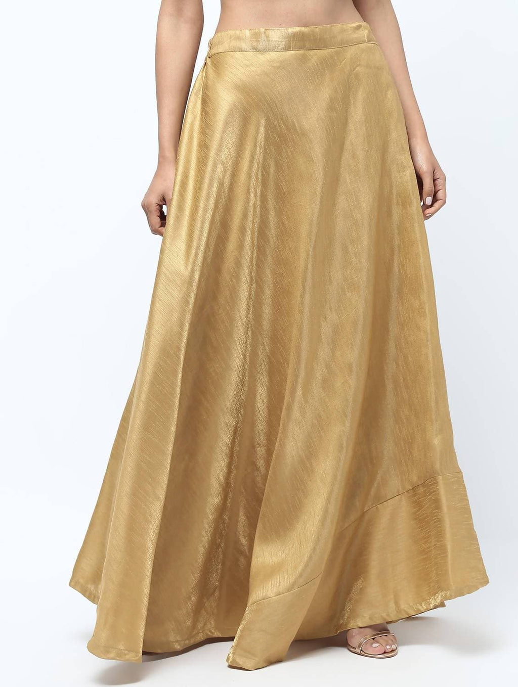 Cheera Golden Color Silk Blend Long Skirt | Grocsy