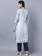 Myshka Women White Blue Tie Dyed Kurta Trousers With Dupatta Set | Grocsy