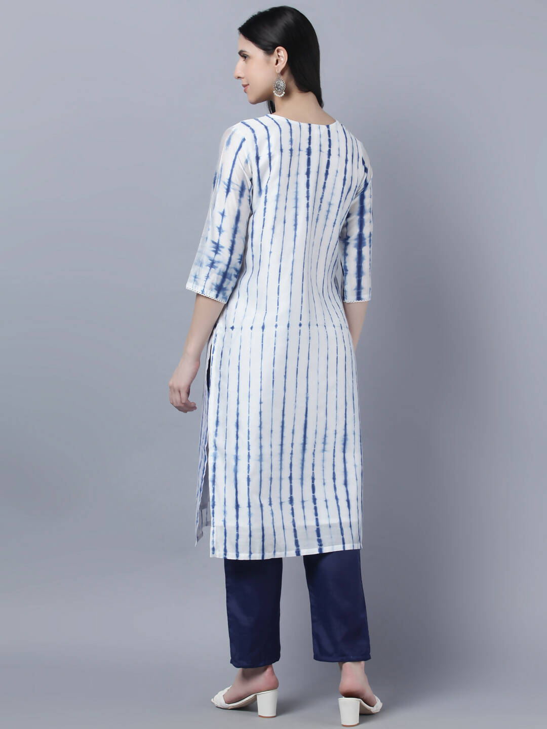 Myshka Women White Blue Tie Dyed Kurta Trousers With Dupatta Set | Grocsy