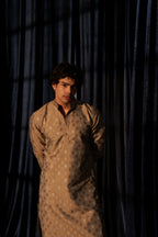 Light Brown Viscose Wevon Designer Men's Kurta Set - Mahotsav | Grocsy