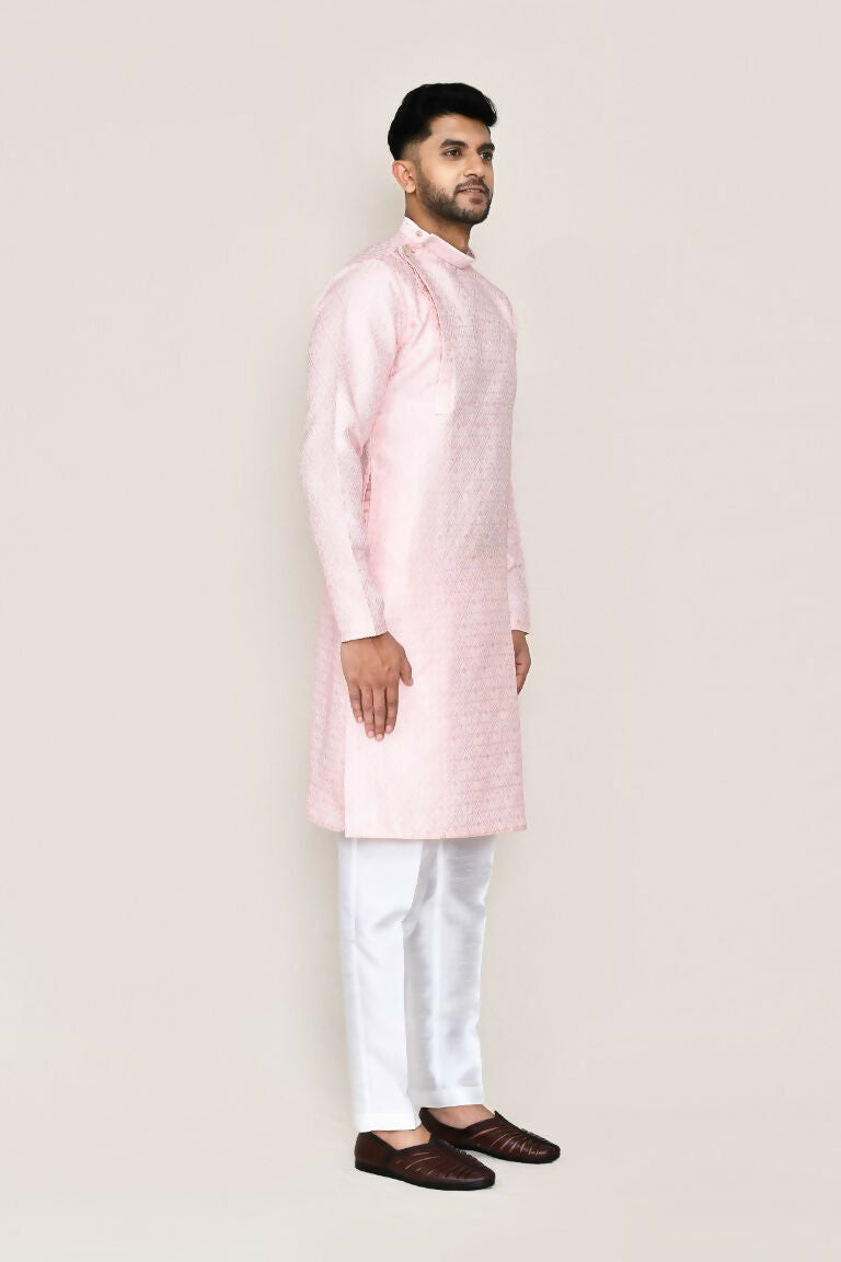 Joban Fashion Red Colored Weaving Silk Fabric Kurta With Straight Fit Pant | Grocsy