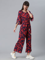 Ahalyaa Womens Navy & Red Rayon Printed Jumpsuit | Grocsy