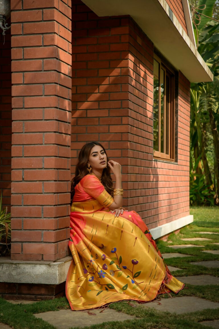 Jyoti Fashion Women's Coral Paithani Silk Zari Woven Saree with Blouse | Grocsy