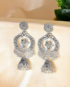 VOJ Silver Plated Krishna Cricluar Oxidized Earrings