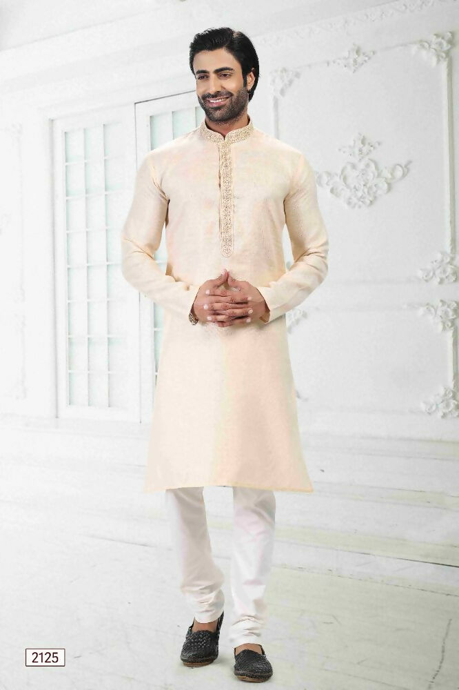 Raivat Ethnic Linen Cotton Thread Work Kurta Pajama In Beige Colour | Grocsy