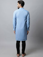 Even Apparels sky Blue Color Pure Cotton Solid Men's Kurta With Shirt Collar (MMS503) | Grocsy