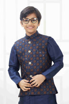 Raivat Ethnic Art Silk Embroidery Work 3 Pics Jacket Set In Navy Blue Colour | Grocsy