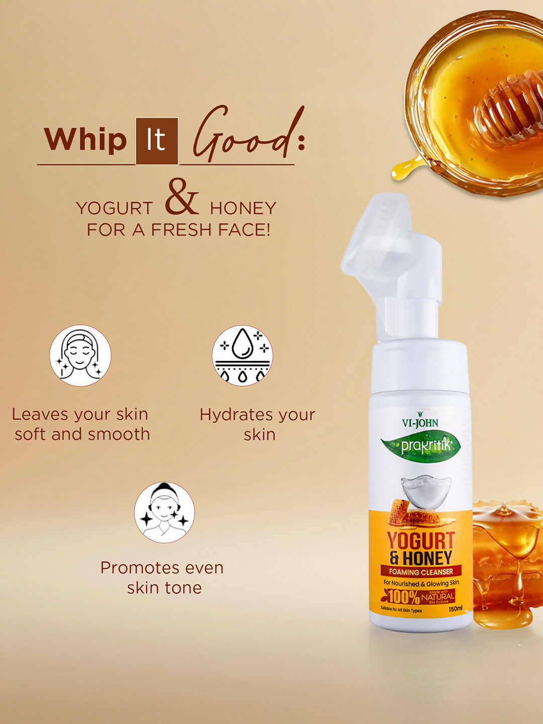 VI-JOHN Prakritik Yogurt & Honey geling Face wash Restores glow, Made With 100% Natural Bio Actives | Grocsy