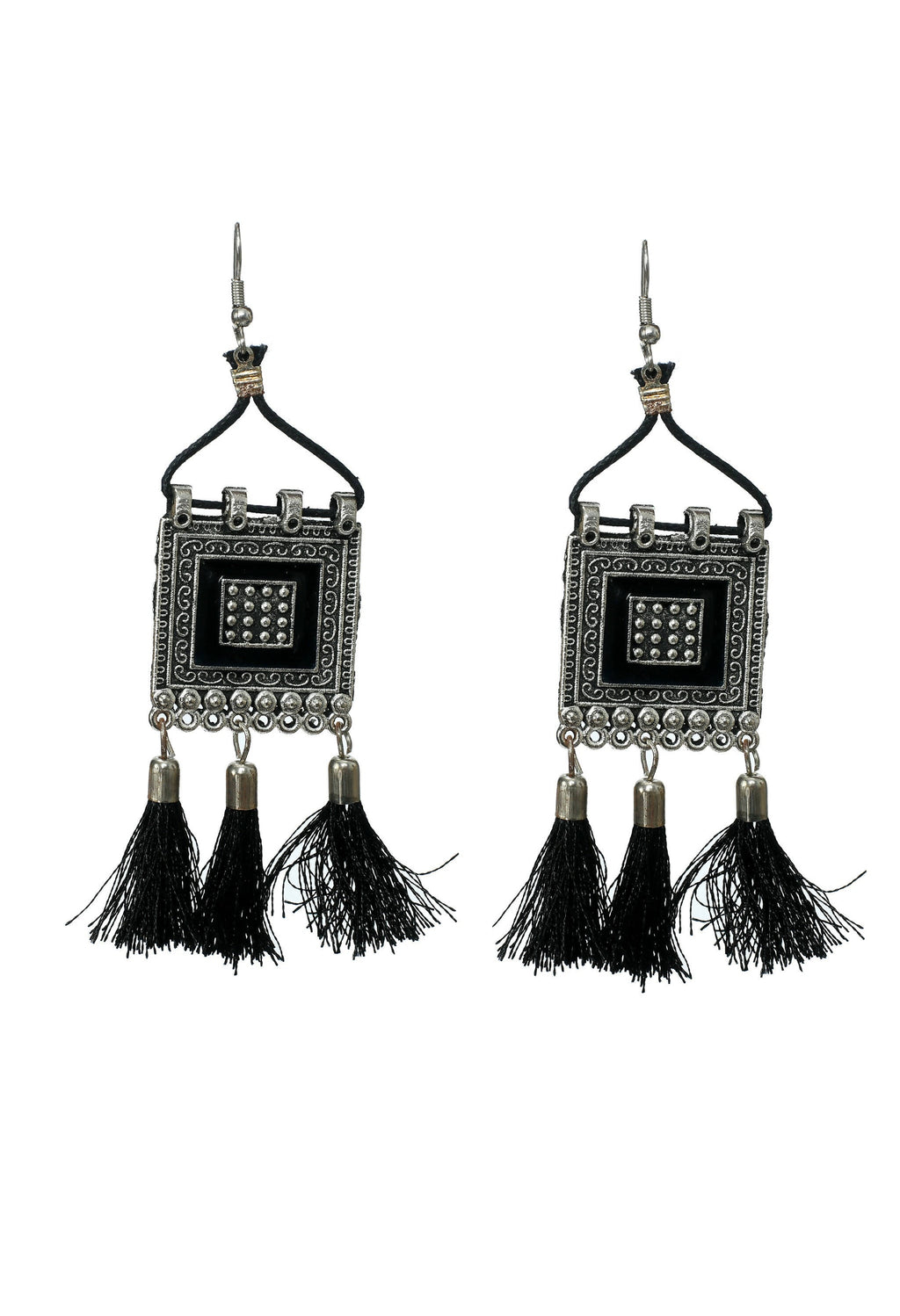 Mominos Fashion Johar Kamal Oxidised Silver-Plated Brass Finish Tassel Work Handicraft Choker For Women (Black) | Grocsy