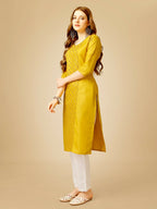 Jyoti Fashion Women's Yellow Cotton Blend Embroidered Kurta Pant Set | Grocsy
