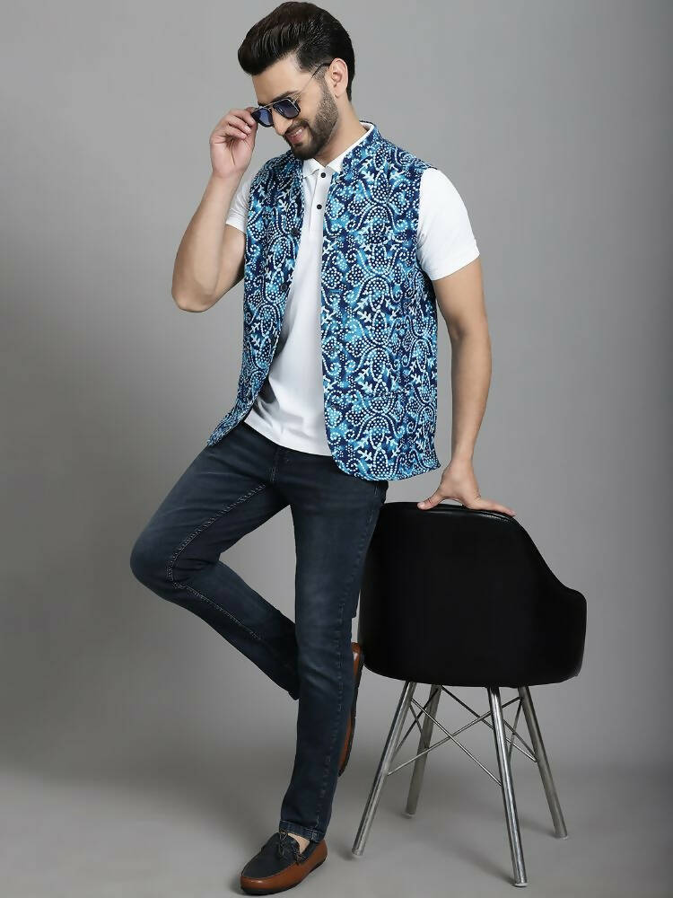 Even Apparels Nehru Jacket With Welt Pockets - Blue | Grocsy