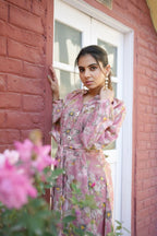 Vaasva Women Pink Muslin Floral Printed Knee Length Dress | Grocsy
