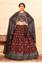Maroon Faux Georgette Sequence work Lehenga Choli with Dupatta - Dhvani | Grocsy