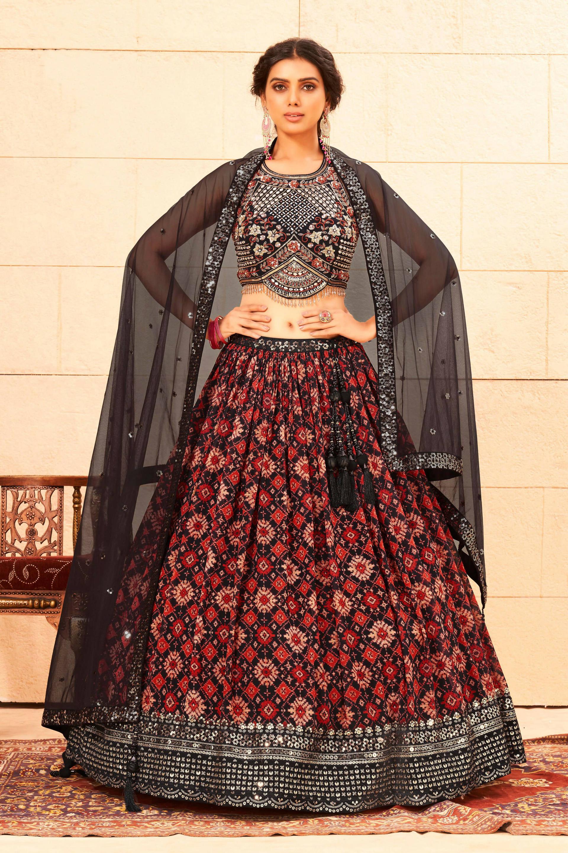 Maroon Faux Georgette Sequence work Lehenga Choli with Dupatta - Dhvani | Grocsy
