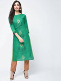 Aniyah Cotton Block Printed Turquoise Color Straight Kurta (AN-130K) | Grocsy