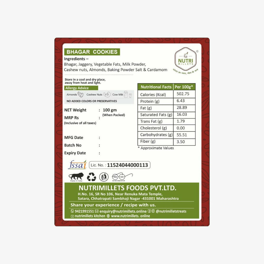 Nutrimillets Bhagar (Varai) Cookies | Grocsy