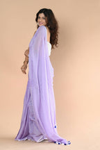 Very Much Indian Designer Pure Cotton Saree With All Over Linear Stripes - Lavender | Grocsy
