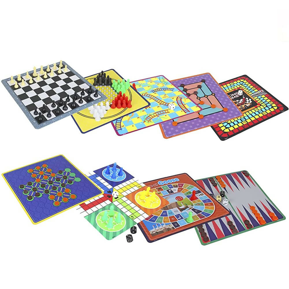Skoodle Quest Centurion 5 Double Sided 100 Classic Family Board Games Collection 3D Box for Adults & Kids Chess, Ludo, Checkers & More - Age 3+Years | Grocsy
