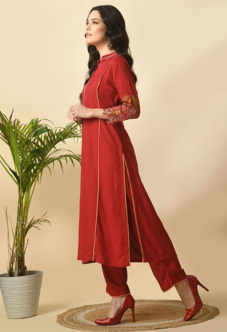 Joban Fashion Maroon Cotton Rayon Kurta Set | Grocsy