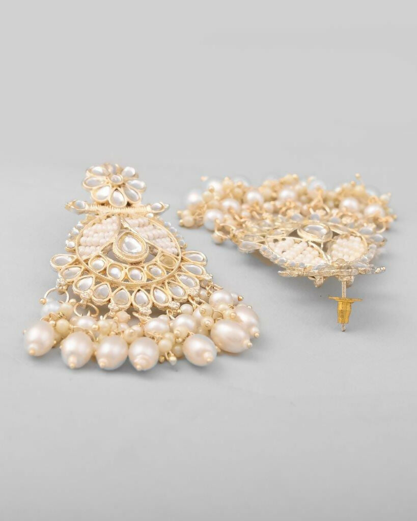 VOJ Gold-Polished Stone Studded Drop Earrings