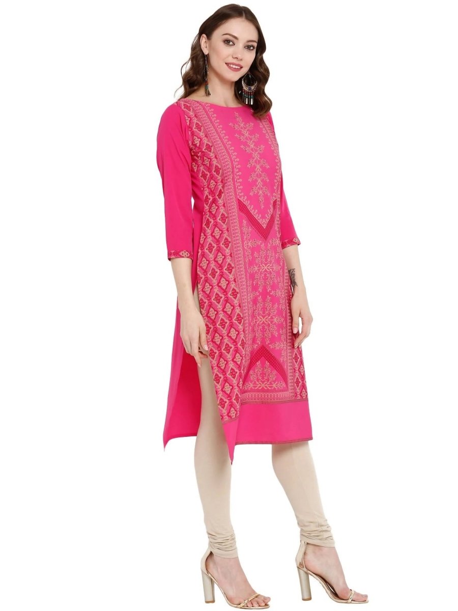 Ahalyaa Women Crepe Pink Printed Straight Kurta | Grocsy