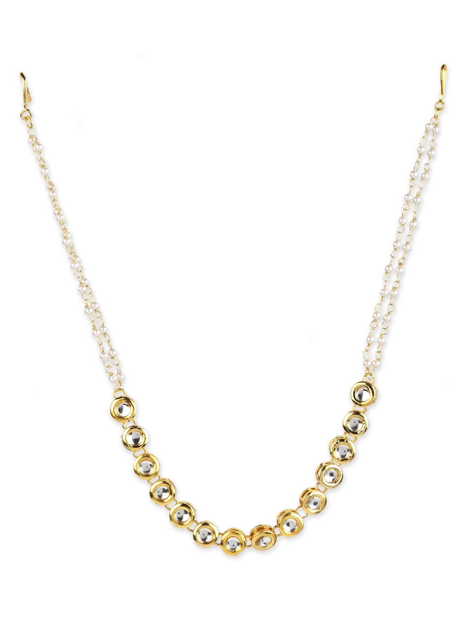 Gold-Polished White Kundan-Studded Pearl Beaded Matha Patti - Ruby Raang | Grocsy