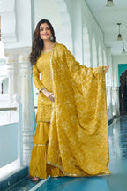 Joban Fashion Yellow Kurta Set Chinon Silk Embroidery Sequence Work | Grocsy