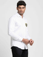 White And Black Heart Shaped Patch Shirt by Hilo Design | Grocsy