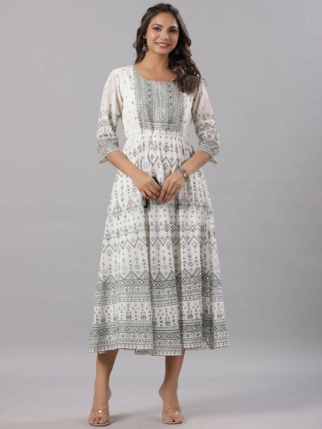 Juniper Women Off-White Georgette Flared Maxi Dress | Grocsy