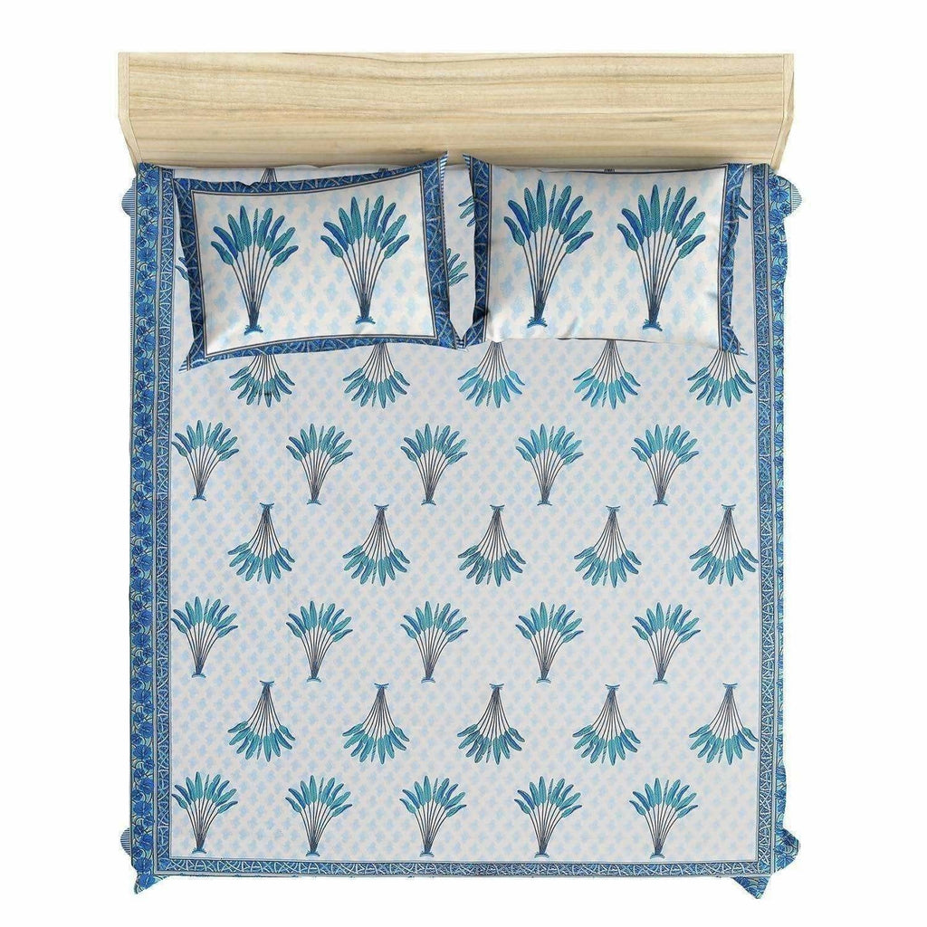 Jaipuri Hand Block Printed Traditional 144TC Cotton Double/Queen Bedsheet with 2 Pillow Covers | Grocsy