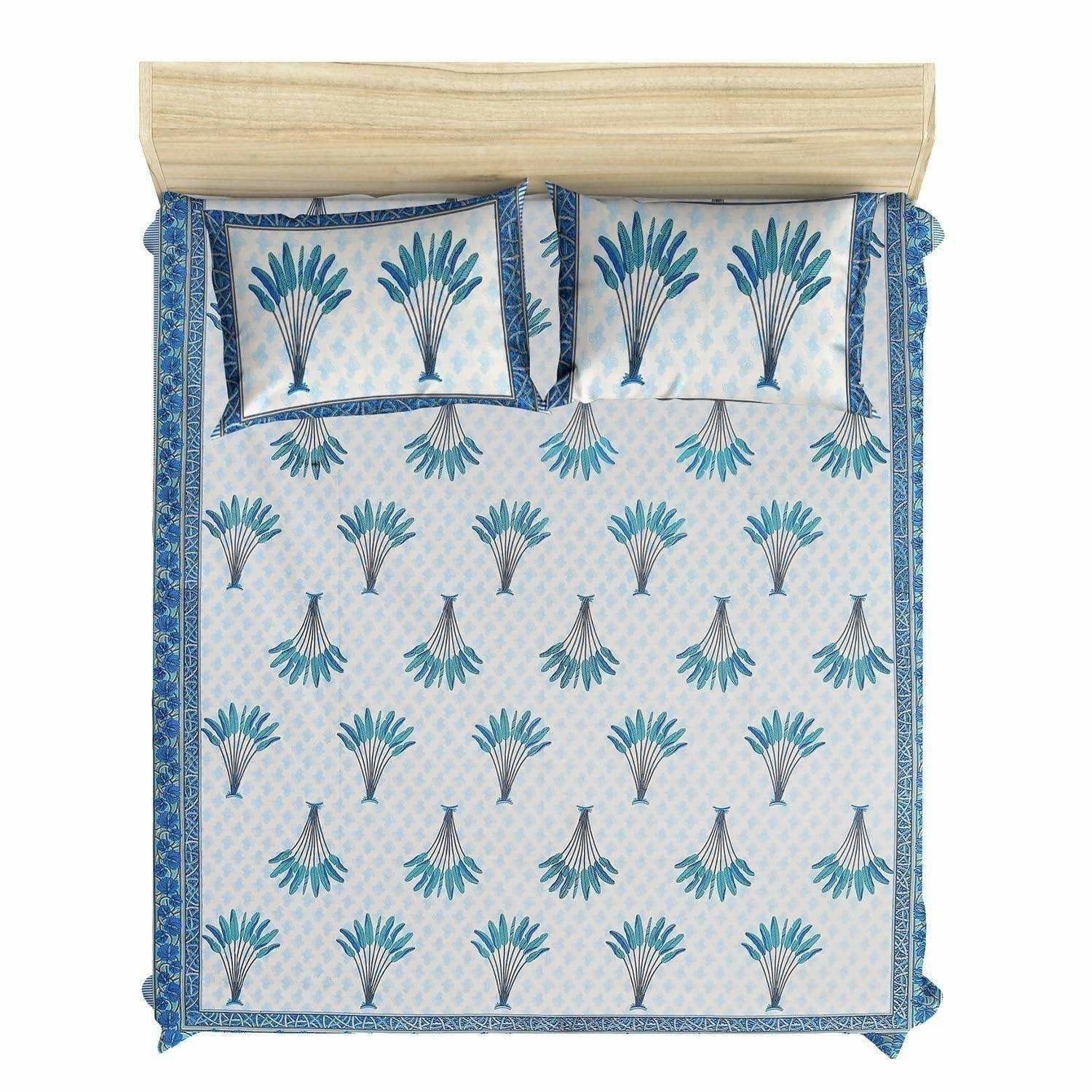 Jaipuri Hand Block Printed Traditional 144TC Cotton Double/Queen Bedsheet with 2 Pillow Covers | Grocsy