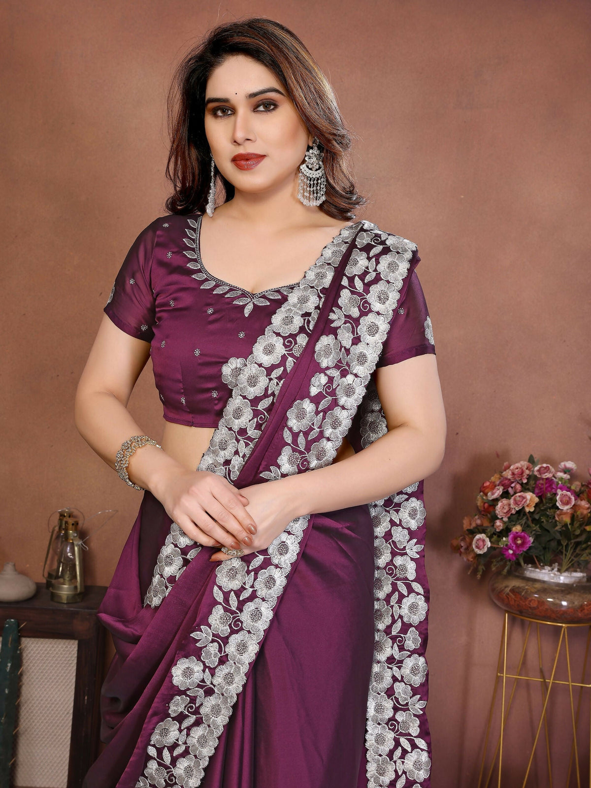 Teeya Creation New Trendy Stylish Party Wear Silk Saree-Wine | Grocsy