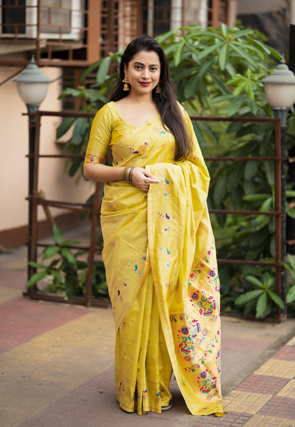 Lemon Green Pure Silk Woven Design Saree with Unstitched Blouse - A2M | Grocsy